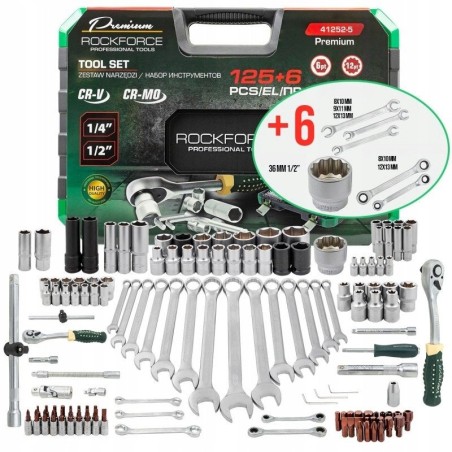 Werkzeugset 125+6-teilig, 1/4", 3/8", 1/2" Premium