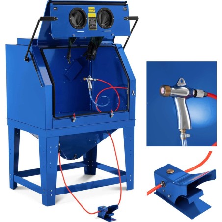 MSW Druckkabinen-Sandstrahlgerät mit Beleuchtung und Fußpedal, 990 l – Set Druckkabinen-Sandstrahlgerät mit Beleuchtung