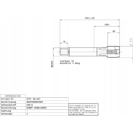 Gühring-Gewindebohrer für Durchgangsbohrungen GUHRING HSS-E 5731 G3/4 – 14 Umdrehungen