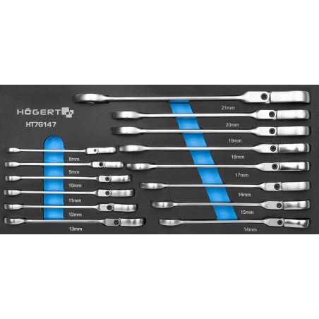 Högert Technik HOGERT KOMBINATIONSSCHLÜSSEL-SET MIT GELENK, 14-teilig, EVA-EINLEGER