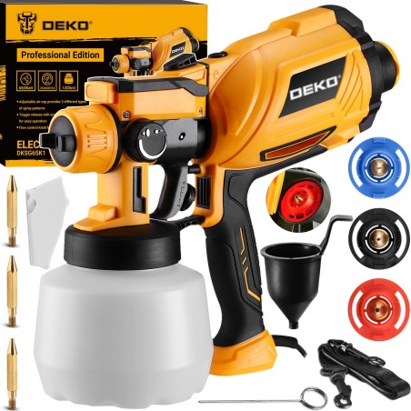 Deko DEKO DKSG65K1 HVLP-Spritzpistole für Wandanstriche, Spritzgerät mit 3 Düsen, 80 DIN, XXL-Set