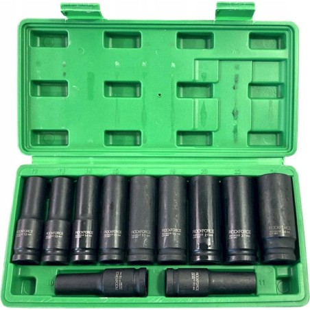 Rockforce Schlagschraubenschlüssel ROCKFORCE SCHLAGSTECKERSATZ, LANG, 11-teilig, 1/2" 10–24 mm / KOFFER