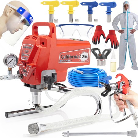 Lackiergerät mit hydrodynamischer Spritzpistole, 1200 W, California 1250, 10 m Schlauch, 2 l/min, 4 Düsen
