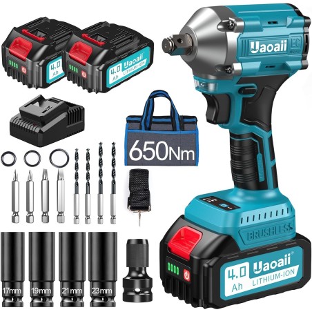 Uaoaii Akku-Schlagschrauber 650 Nm, 2 Stück 4000 mAh + Ladegerät