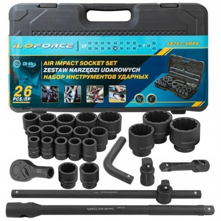 26-teiliges Schlagwerkzeugset, 3/4" (17–50 mm) und 1" (55–65 mm) (12-kant)