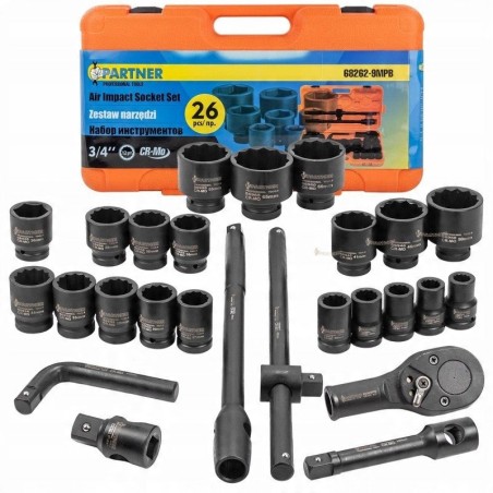 26-teiliges Schlagwerkzeugset, 3/4" (17–50 mm) und 1" (55–65 mm) (12-kant)