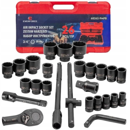 26-teiliges Schlagwerkzeugset, 3/4" (17–50 mm) und 1" (55–65 mm) (12-kant)