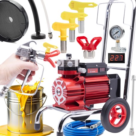 Farbspritzgerät Techrebal 3500 W, 18 l/min, 3 Düsen, Spritzlanze, 8 m Schlauch