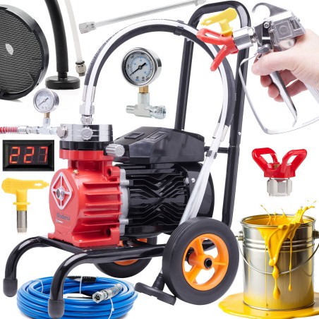 Professionelles Farbspritzgerät mit 18 l/min Durchflussleistung, 3500 W, Spritzpistole und 8 m Schlauch