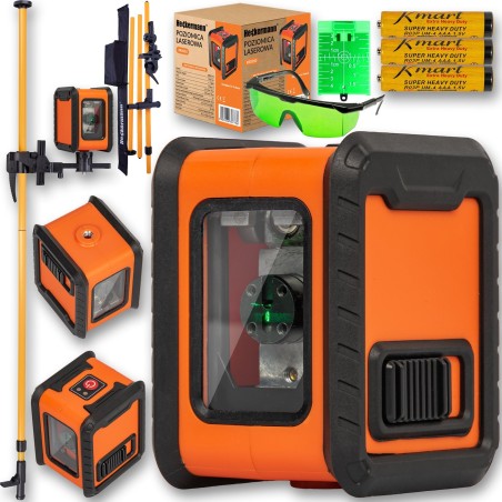 Heckermann Set: Heckermann XRX010 v.2 Laser-Wasserwaage + orangefarbene Messstange (3,4 m) + Schutzbrille + Zielscheibe