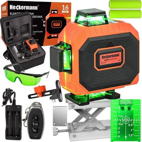 Heckermann Laser-Wasserwaage-Set Heckermann 16 Linien 4DH NEU + Zielscheibe + Schutzbrille