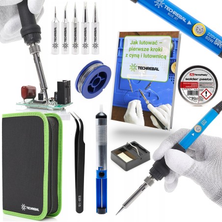Set: 60-W-Lötkolben, 5 Lötspitzen, Absaugvorrichtung, Etui, Lötpaste, Zinn, ESD-Pinzette