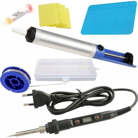 Rosfix Lötkolben mit Display, Lötmatte, Zinn, Absaugvorrichtung, Aufbewahrungsbox, Schwamm, Flussmittel