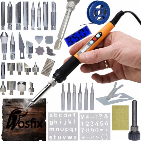 Rosfix Set: Präzisionslötkolben mit Display, 6 Spitzen, Holzbrandmalerei HQ