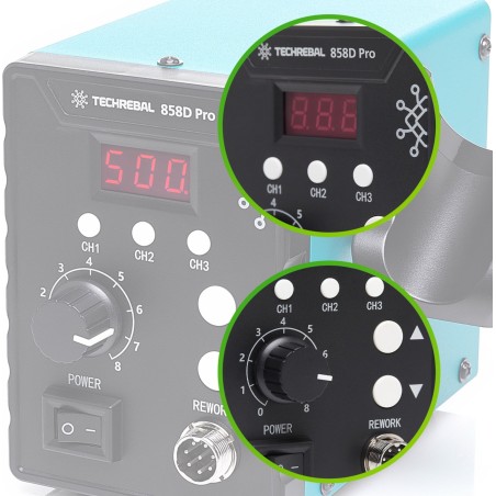 Heißluft-Lötstation Hot-Air TECHREBAL 858D Pro 700 W, 3 Düsen