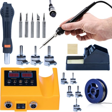 Rosfix 2-in-1-Lötstation: Leistungsstarker Heißluftlötkolben + 5 Lötspitzen aus Zinn