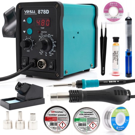 2-in-1-Lötstation Heißluft-Lötkolben 878D Absaugvorrichtung Zinn Flussmittel Pinzette Lötpaste Zubehör