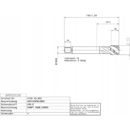 GUHRING-Gewindeschneidwerkzeug für Sacklöcher GUHRING HSS-E 5732 G1/2 – 14 Umdrehungen
