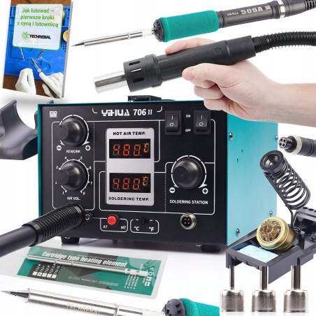 2-in-1-Heißluft-Lötstation mit Lötkolben T12 C12, Yihua 706 II, Techrebal 907G