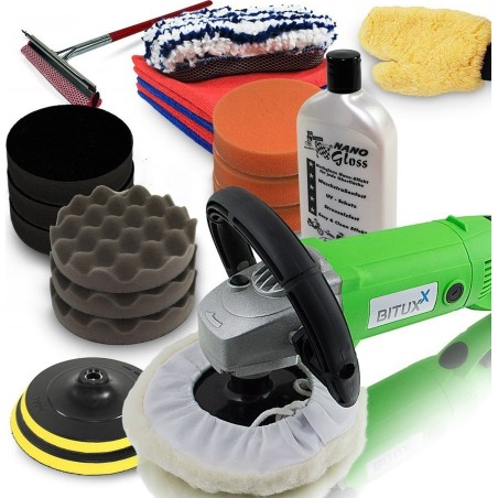 Bituxx PROFESSIONELLE AUTOPOLIERMASCHINE 1500 W ZUBEHÖR SCHWÄMME SET