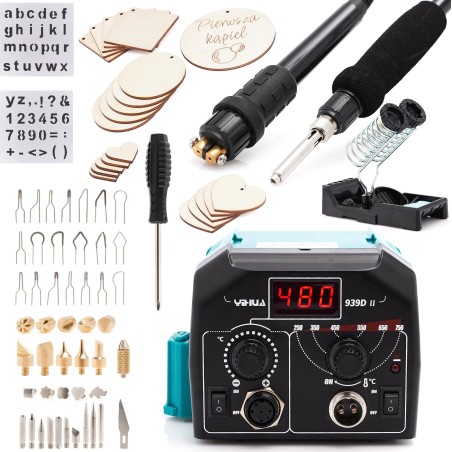 Lötkolben und Holz- und Lederbrenner Yihua 939D-II + 20x Sperrholz