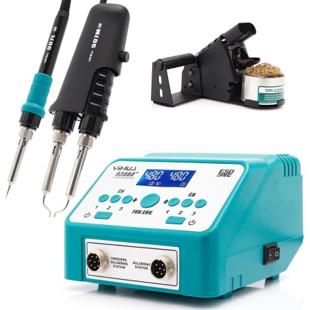 Lötstation Yihua 938BD+ mit Thermopinzette, Leiterplattenhalter, Flussmittel und Kapton-Pinzette