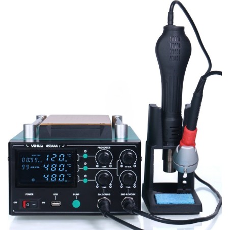 Techrebal 3-in-1-Lötstation (110-W-Lötkolben, Heißluft, Entlötgerät) Yihua 853AAA-I
