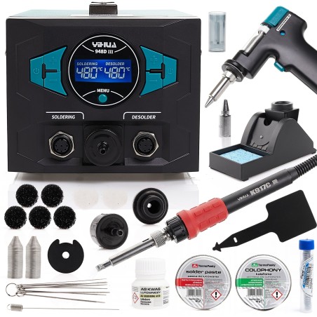 Löt- und Entlötstation Yihua 948D-III, Kolophoniumpaste, 2x Zinn, Säure