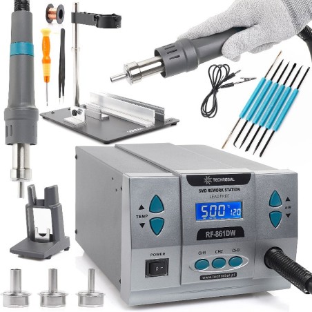 Präzisions-Heißluft-Lötstation Techrebal RF-861DW 1000 W mit Halterung und Lötkolben