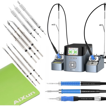 Aixun Doppel-Präzisions-Lötstation T420D mit 3 Lötkolben, 9 Lötspitzen und ESD-Matte