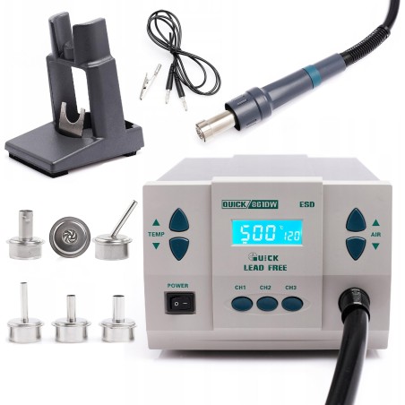 Set: Professionelle Heißluft-Lötstation Hot-Air Quick 861DW, 1000 W, 5 Düsen