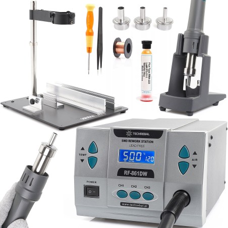 Set: Heißluft-Lötstation Techrebal RF-861DW 1000 W + Halterung für den Lötkolben