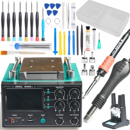Lötstation Yihua 853AAA-I + GSM-Zubehör, Zinn und Flussmittel von Techrebal