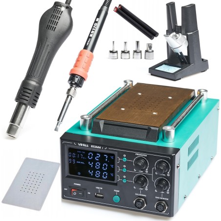 Set: 3-in-1-Lötstation Yihua 853AAA-I, Zinn, Flussmittel, Paste, Zubehör