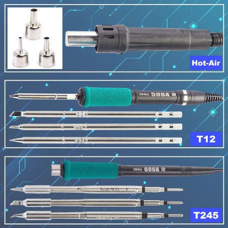 2-in-1-Lötstation mit Heißluft, Lötkolben T12, Yihua 706 II, Halterung für den Kolben