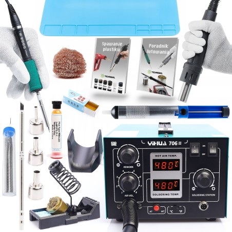 Set: 2-in-1-Heißluft-Lötstation T12 Yihua 706 II + 11 Zubehörteile