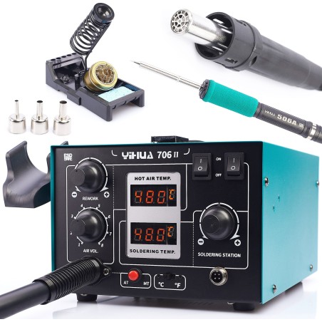Set: 2-in-1-Heißluft-Lötstation T12 Yihua 706 II + 11 Zubehörteile