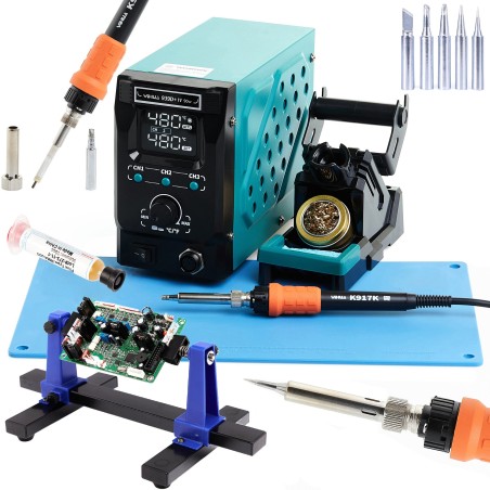 Lötstation Yihua 939D+-IV 90 W, Zubehörset mit Lötkolbenspitzen 902M und PCB-Halterung von Techrebal