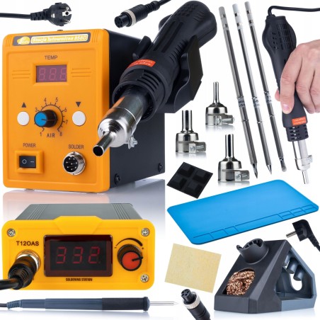 Rosfix SET: LÖTSATION MIT T12-LÖTSPITZE, HEISSLUFT 858D, T12-LÖTSPITZEN, SILIKONMATTE