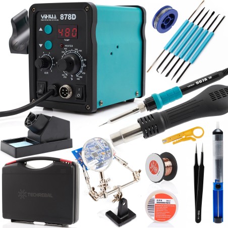 Heißluft-Lötstation 878D Lötkolben mit Werkzeugkoffer