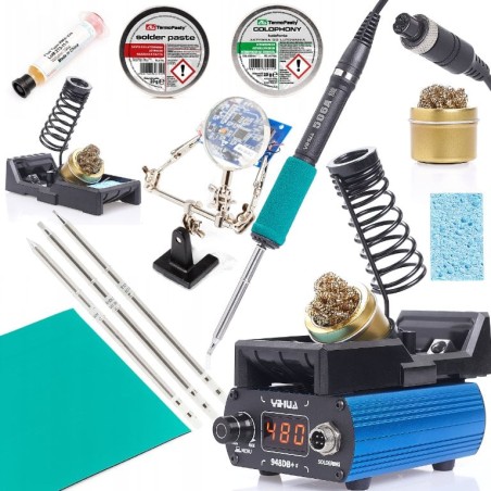 Lötstation Yihua 948DB+II mit 3 T12-Spitzen, umfangreichem Zubehörset und Flussmittel