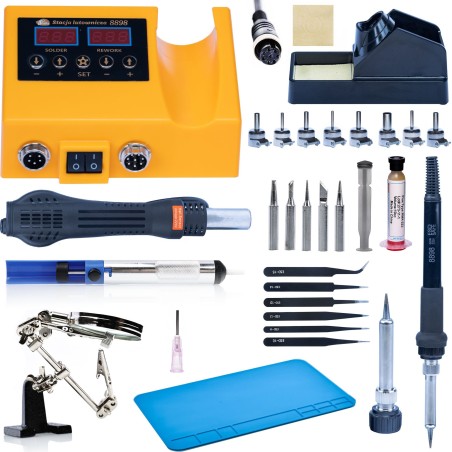Rosfix Lötstation, Lötmatte, Lötspitzen, Düsen, Absaugvorrichtung, dritte Hand, Flussmittel, Pinzette XXL
