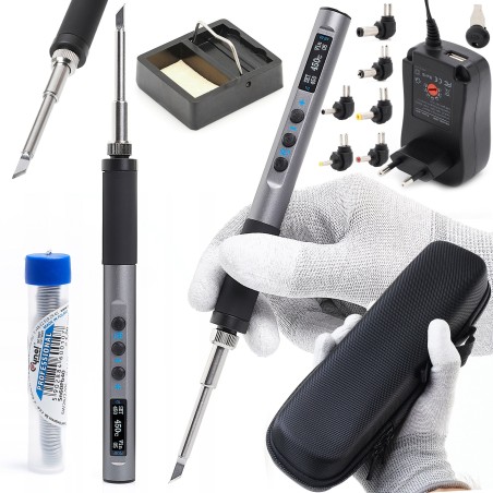 Programmierbarer Präzisions-Lötkolben mit USB-C-Anschluss und OLED-Display T12, 65 W, K-Spitze, Zinn