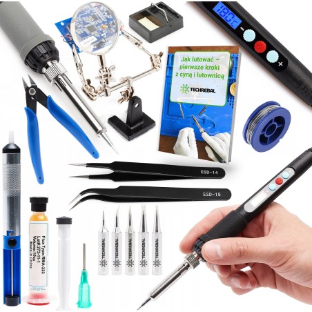 Präzisionslötkolben mit Display, 60 W, 5 Spitzen, Zinnabsaugung, dritte Hand