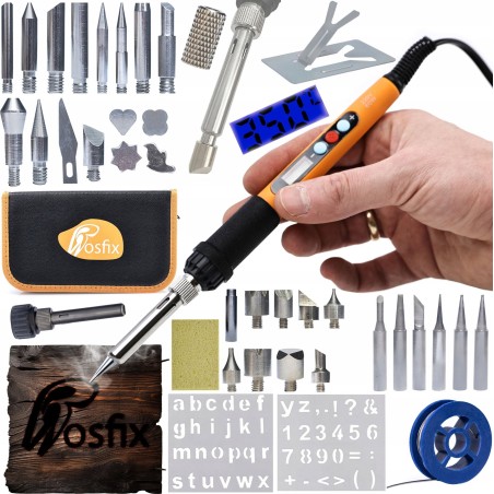 Rosfix Set: Präzisionslötkolben mit Display, Lötspitzen, Holzverbrennung, Federhalter