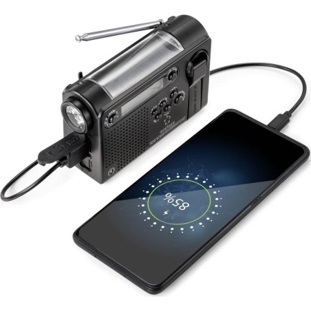 Renkforce RF-CR-200 Baustellenradio – UKW, MW, KW, wiederaufladbar, Solarpanel, Handkurbel, Weckfunktion, Tasche