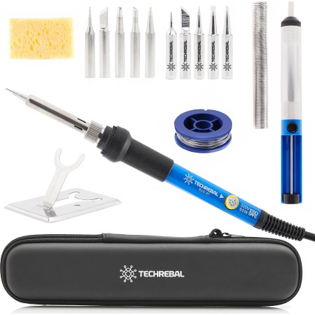 Set: Lötkolben TBJ60W Blue Jet mit 11 Lötspitzen + Zubehör Techrebal XL