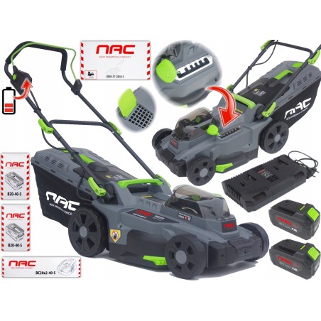 NAC. Akku-Rasenmäher, Schnittbreite 37 cm, 2x20 V, 2x4 Ah