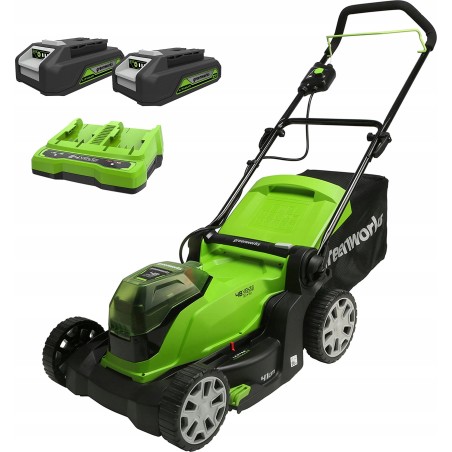 Greenworks Akku-Rasenmäher 2x24V, 41 cm, G24X2LM41K2x, Set mit Dual-Ladegerät + 2 Akkus à 2 Ah