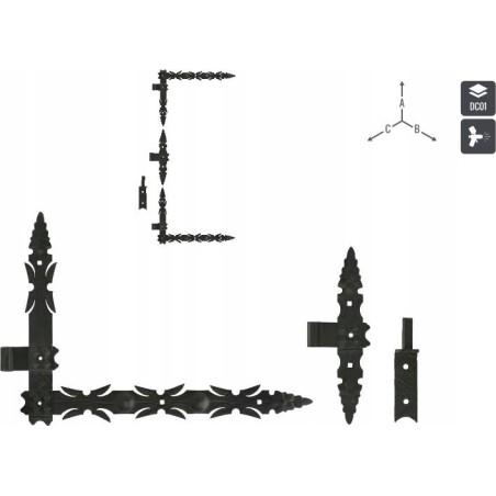 UN RETRO-SCHMIEßSCHARNIER 400 x 300 mm, Set – 2 Stück